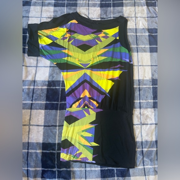 Y2k BCBGMaxAzria Abstract Geometric Tunic in Purple, Yellow & Green - Picture 2 of 10